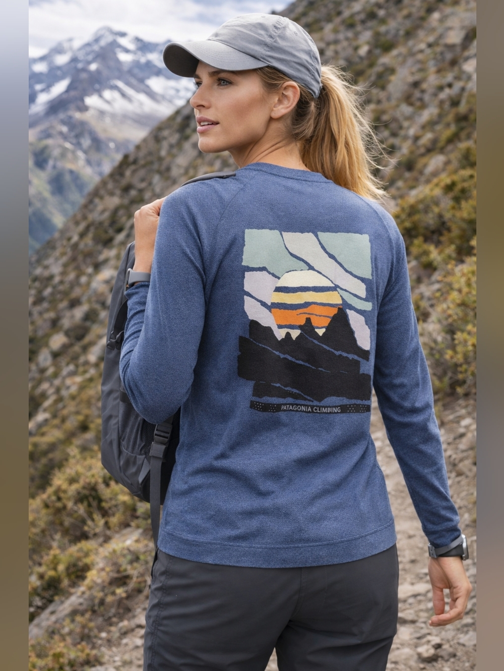 Patagonia Long Sleeve Graphic Shirt Blue Mountains Climbing Size M